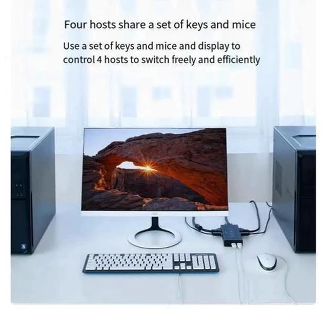 Alt view image 7 of 10 - kvm switcher 4-port synchronous printer sharer 4-input 1-output VGA divider HD monitor Computer host notebook shared mouse keyboard usb multi-port splitter