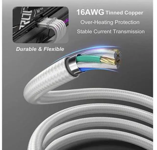 Alt view image 12 of 14 - PCI-e 5.0 Extension Cable, RTX 4090 4080 16Pin(12+4) Male to 4x8Pin Female 12VHPWR Cable PCIE GPU Power Sleeved Extender Cord Compatible for GeForce RTX 4090/4080/4070Ti/3090Ti (14inch, White)