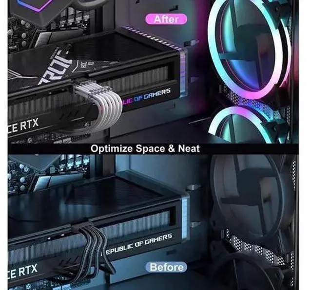 Alt view image 9 of 14 - PCI-e 5.0 Extension Cable, RTX 4090 4080 16Pin(12+4) Male to 4x8Pin Female 12VHPWR Cable PCIE GPU Power Sleeved Extender Cord Compatible for GeForce RTX 4090/4080/4070Ti/3090Ti (14inch, White)