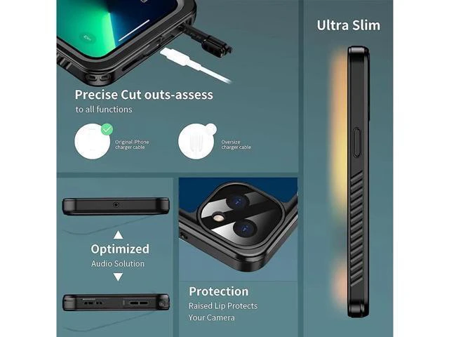 Alt view image 9 of 14 - Waterproof Case for iPhone 13 6.1 inch 5G 2021 with Built-in Screen Protector Heavy Duty Full Body Protection IP68 Underwater Shockproof Phone Cover