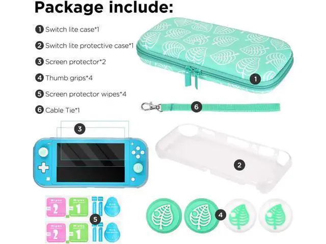 Alt view image 9 of 14 - Switch Lite Accessories Kit, Accessories Bundle with Carrying Case, Protective Cover case, 2-Pack Tempered Glass Screen Protector, 4 Thumb Grips