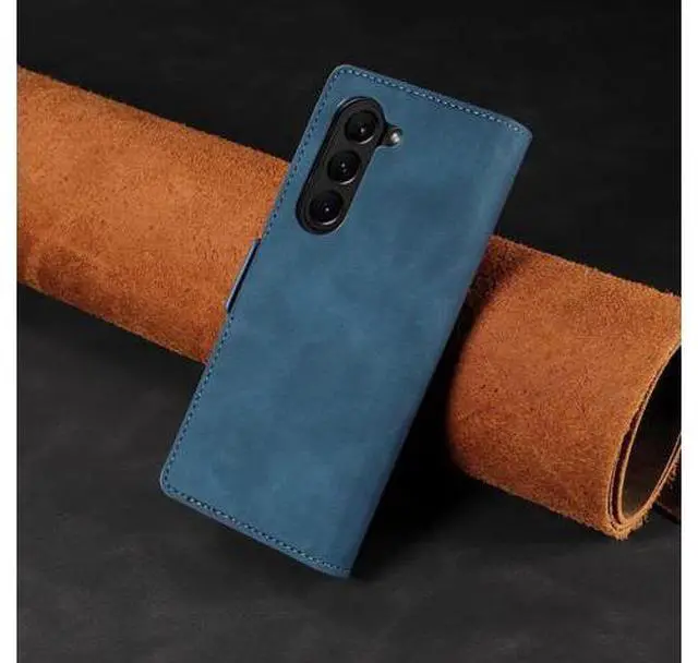 Alt view image 11 of 14 - For Samsung Galaxy Galaxy Z Fold 5 Case, Premium PU Leather Cover TPU Bumper with Card Holder Kickstand Hidden Magnetic Shockproof Flip Wallet Case for Galaxy Z Fold 5 5G 2023 Released Blue