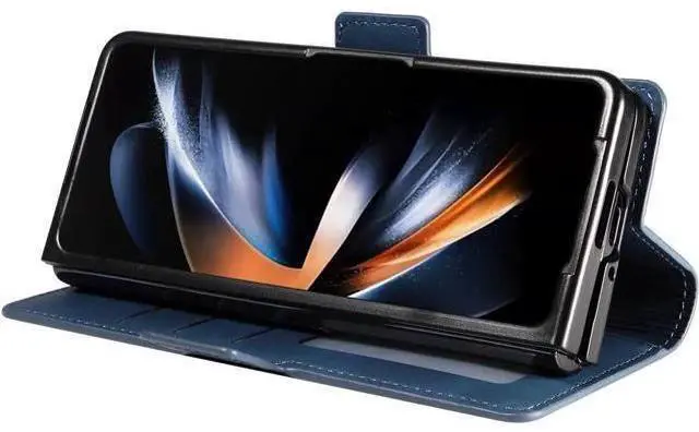 Alt view image 13 of 14 - For Samsung Galaxy Galaxy Z Fold 5 Case, Premium PU Leather Cover TPU Bumper with Card Holder Kickstand Hidden Magnetic Shockproof Flip Wallet Case for Galaxy Z Fold 5 5G 2023 Released Blue
