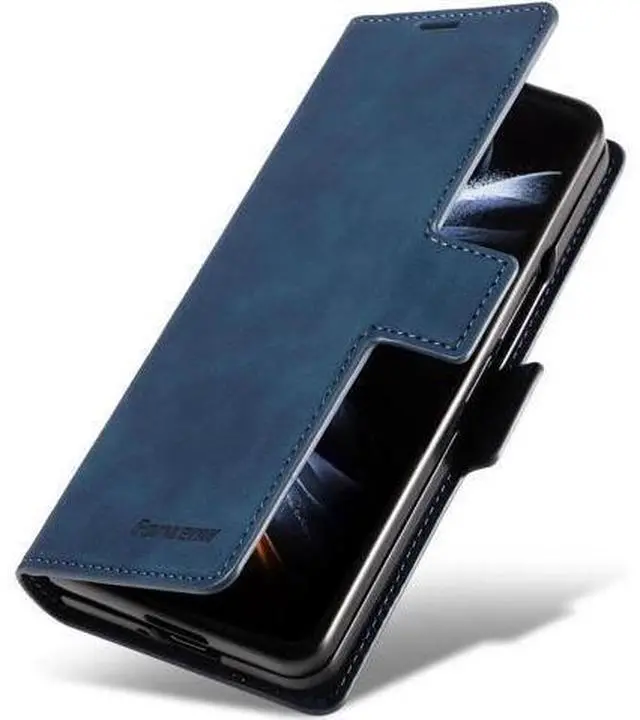Alt view image 12 of 14 - For Samsung Galaxy Galaxy Z Fold 5 Case, Premium PU Leather Cover TPU Bumper with Card Holder Kickstand Hidden Magnetic Shockproof Flip Wallet Case for Galaxy Z Fold 5 5G 2023 Released Blue