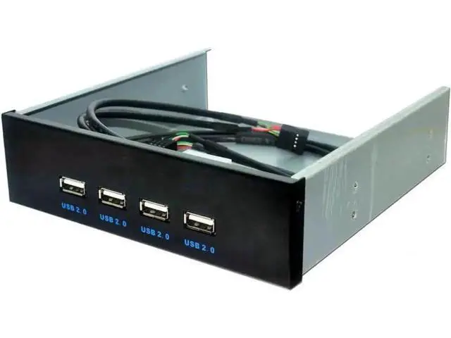 Alt view image 5 of 8 - 5.25 Inch Front Panel 4-Port USB 2.0 Hub for Desktop PC, 9/10 Pin Motherboard Header to 4 USB-A Adapter with 2FT Cable, Molex 4-Pin Power Supply