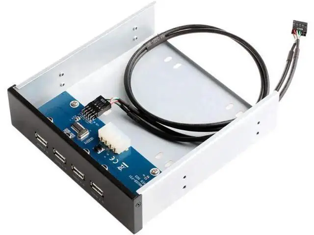 Alt view image 6 of 8 - 5.25 Inch Front Panel 4-Port USB 2.0 Hub for Desktop PC, 9/10 Pin Motherboard Header to 4 USB-A Adapter with 2FT Cable, Molex 4-Pin Power Supply