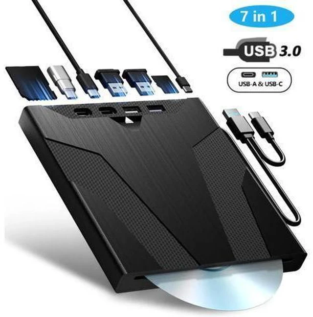 Alt view image 8 of 14 - 8 in 1 External CD/DVD Drive for Laptops, Slot-Loading Portable CD Reader for Laptop, CDs Drive External USB 3.0 & Type C CD DVD Drive Externals CD Burner Compatible with PC Windows Linux MacOS