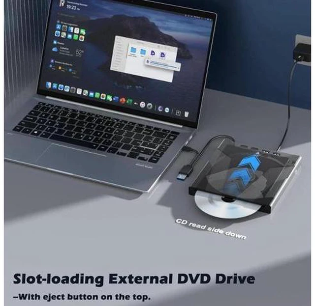 Alt view image 9 of 14 - 8 in 1 External CD/DVD Drive for Laptops, Slot-Loading Portable CD Reader for Laptop, CDs Drive External USB 3.0 & Type C CD DVD Drive Externals CD Burner Compatible with PC Windows Linux MacOS