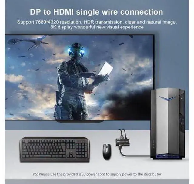 Alt view image 12 of 14 - 8K DP Splitter Displayport to HDMI-compatible + DP dual port Splitter MST SST 8K@30Hz 4K@120Hz For Laptop PC To TV Projector