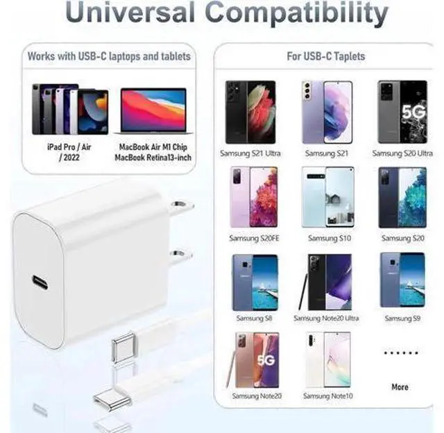 Alt view image 14 of 14 - iPhone 15 Fast Charger, 20W USB C Charging Block for Apple iPhone 15 Plus/15 Pro Max, iPad Pro 12.9/11 inch/4/3th/Air/Mini/6 Gen,iPad Wall Plug Power Adapter Cube Brick/6ft Type C to C Cable Cord Long