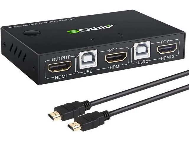 Alt view image 8 of 14 - KVM Switch HDMI 2 Port Box, Share 2 Computers with one Keyboard Mouse and one HD Monitor, Support Wireless Keyboard and Mouse Connections, UHD 4K (3840x2160) Supported