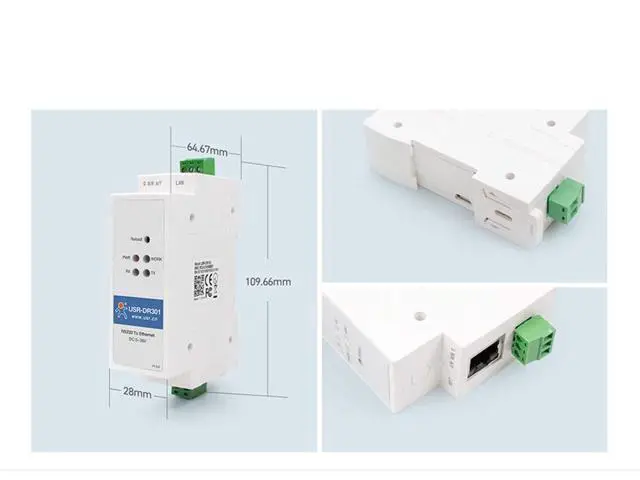 Alt view image 8 of 8 - DR301 DIN-Rail RS232 Serial to Ethernet Converter Tiny Size RS232 Ethernet Serial Device Server Supports Websocket