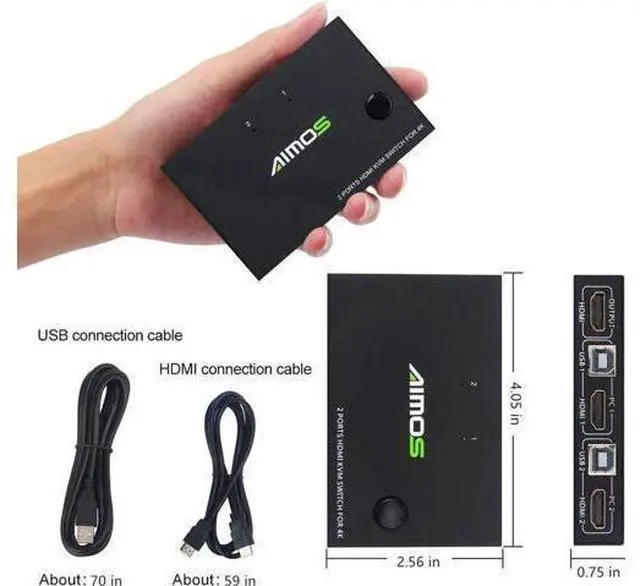 Alt view image 11 of 14 - KVM Switch HDMI 2 Port Box, Share 2 Computers with one Keyboard Mouse and one HD Monitor, Support Wireless Keyboard and Mouse Connections, UHD 4K (3840x2160) Supported