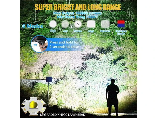 Alt view image 9 of 14 - 100000 Lumen Spotlight, Led Rechargeable Spotlight Flashlight with Tripod, 6 Modes and 3 Colors Filter, Super Bright Solar Spot Lights Outdoor Handheld for Hunting, Boating, Camping