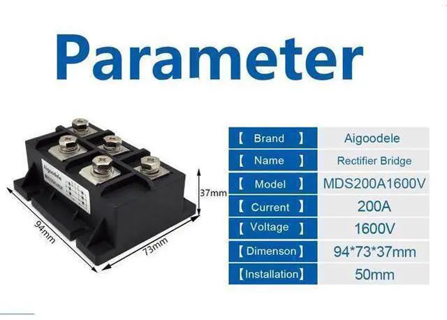 Alt view image 12 of 14 - MDS200-16 200A 1600V Three Phase Bridge Rectifier Module, AC to DC Converter for CNC, Motor Drives, Power Supply with Efficient Heat Dissipation