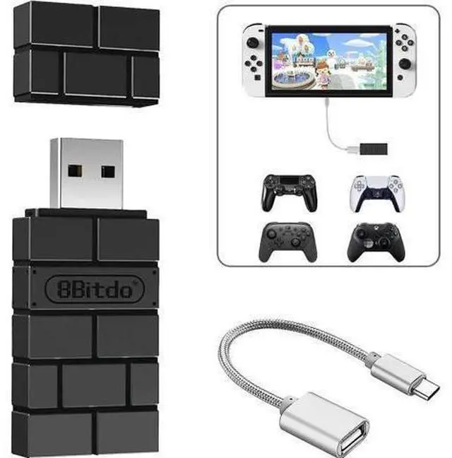Alt view image 7 of 12 - 8BitDo USB Wireless Controller Adapter 2 Converter Dongle for Switch/Switch OLED,Steam Deck,Windows,Raspberry Pi, macOS, PS5/PS4/PS3 Controller,Xbox Series X/S,Xbox One Bluetooth Controller, OTG Cable