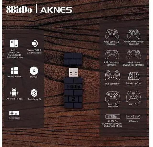 Alt view image 8 of 12 - 8BitDo USB Wireless Controller Adapter 2 Converter Dongle for Switch/Switch OLED,Steam Deck,Windows,Raspberry Pi, macOS, PS5/PS4/PS3 Controller,Xbox Series X/S,Xbox One Bluetooth Controller, OTG Cable