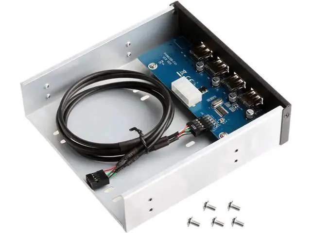 Alt view image 7 of 8 - 5.25 Inch Front Panel 4-Port USB 2.0 Hub for Desktop PC, 9/10 Pin Motherboard Header to 4 USB-A Adapter with 2FT Cable, Molex 4-Pin Power Supply