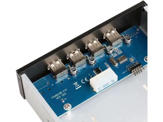 Alt view image 8 of 8 - 5.25 Inch Front Panel 4-Port USB 2.0 Hub for Desktop PC, 9/10 Pin Motherboard Header to 4 USB-A Adapter with 2FT Cable, Molex 4-Pin Power Supply