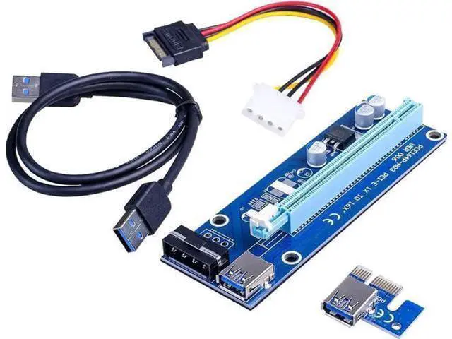 Alt view image 7 of 12 - Ver006 PCI-E Mining GPU Riser Card, 1X to 16X Extender with 0.6M USB 3.0 Cable & SATA to 6Pin Power Wire, Blue