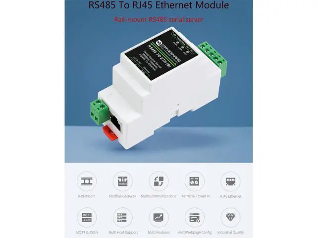 Alt view image 9 of 14 - waveshare Ethernet Industrial Serial Server RS485 to RJ45 Ethernet Module, TCP/IP to Serial, Support Rail-Mount/Modbus Gateway, TCP Server/TCP Client/UDP Mode/UDP Multicast Multi Communication Modes