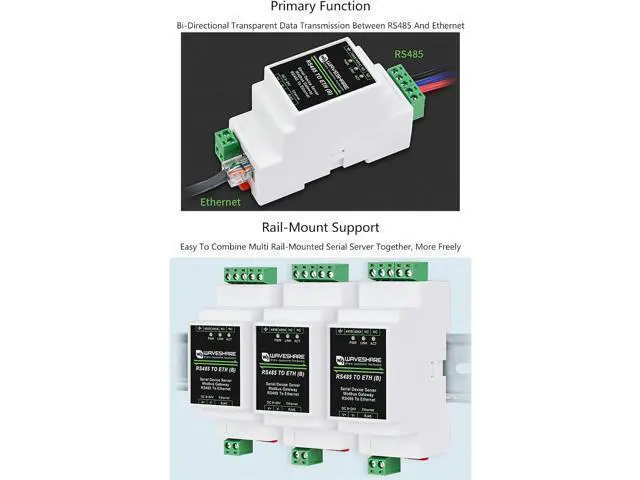 Alt view image 10 of 14 - waveshare Ethernet Industrial Serial Server RS485 to RJ45 Ethernet Module, TCP/IP to Serial, Support Rail-Mount/Modbus Gateway, TCP Server/TCP Client/UDP Mode/UDP Multicast Multi Communication Modes