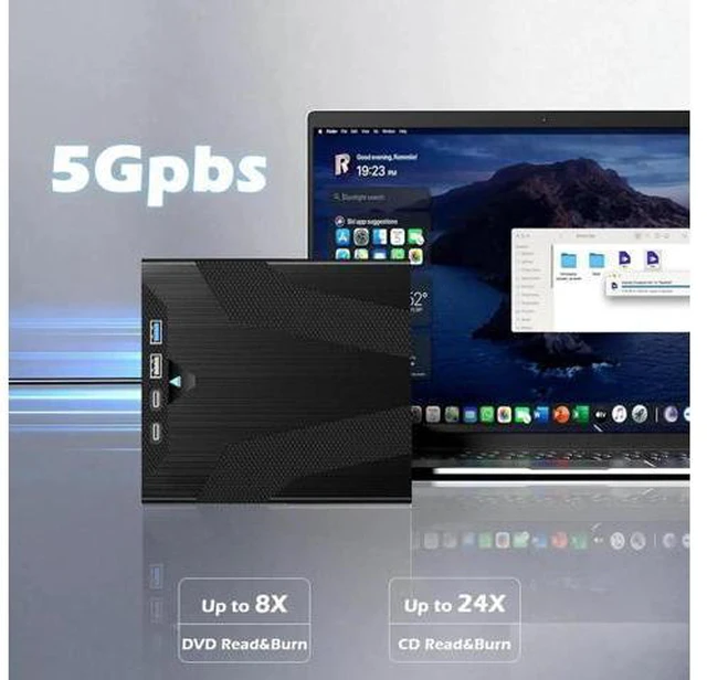 Alt view image 13 of 14 - 8 in 1 External CD/DVD Drive for Laptops, Slot-Loading Portable CD Reader for Laptop, CDs Drive External USB 3.0 & Type C CD DVD Drive Externals CD Burner Compatible with PC Windows Linux MacOS