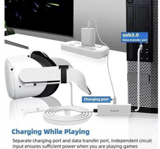 Alt view image 10 of 14 - Aomoproing Design 16FT Link Cable for Oculus Quest 2, with Separate Charging Port for Ultra-Durable Power, USB 3.0 Type A to C Cable for VR Headset Accessories and Gaming PC White