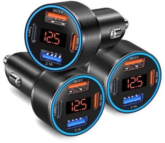 Alt view image 8 of 14 - 3 Pack USB C Car Charger, 4-Port 65W Dual 12V USB-A & USBC Cigarette Lighter Adapter Plug with Voltmeter PD/QC 3.0 Fast Charging Car Phone Charger for iPhone 16e 15 14 13 12 11 Pro Max, Android