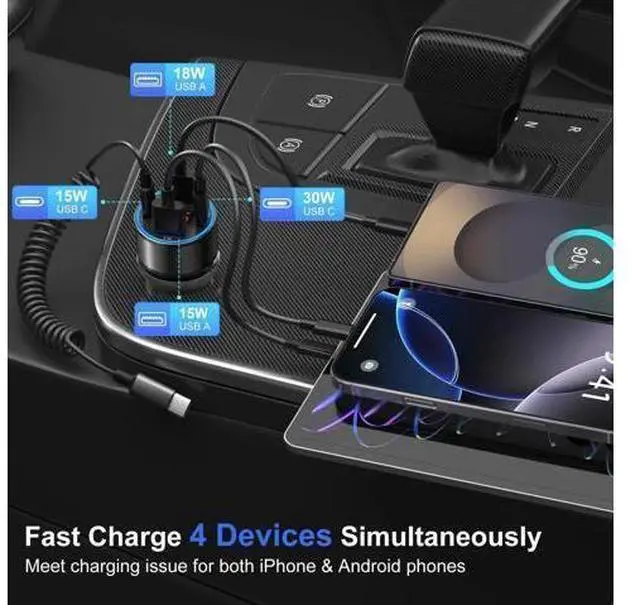 Alt view image 9 of 14 - 3 Pack USB C Car Charger, 4-Port 65W Dual 12V USB-A & USBC Cigarette Lighter Adapter Plug with Voltmeter PD/QC 3.0 Fast Charging Car Phone Charger for iPhone 16e 15 14 13 12 11 Pro Max, Android