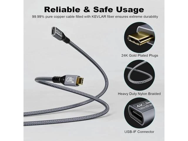 Alt view image 9 of 14 - Aomoproing Long USB C Cable 3.2 Gen-2 240W Charging Extension 3m 10ft Thunderbolt 3 Male to Female Data Transfer 20Gbps 48V/5A Type-C Video 4K Compatible with MacBook M1/M2/M3