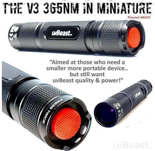 Alt view image 9 of 14 - New V3 365nm MINI - Black Light UV Flashlight High Definition Pure Ultraviolet - Professional Grade High Power Upgraded 5 Core UV LED USA Stock