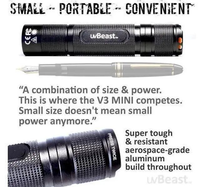 Alt view image 12 of 14 - New V3 365nm MINI - Black Light UV Flashlight High Definition Pure Ultraviolet - Professional Grade High Power Upgraded 5 Core UV LED USA Stock