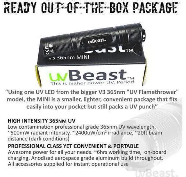 Alt view image 13 of 14 - New V3 365nm MINI - Black Light UV Flashlight High Definition Pure Ultraviolet - Professional Grade High Power Upgraded 5 Core UV LED USA Stock
