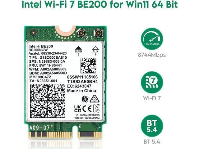 Alt view image 8 of 14 - Wireless WiFi Network Card, BE200 WiFi 7 Adapter, BE200NGW 8774Mbps Bluetooth 5.4 Tri-Band 802.11be NGFF M.2 Module, MU-MIMO, WPA4, Wireless Adapter for Laptop, Only Work for Windows 11 (64-bit)