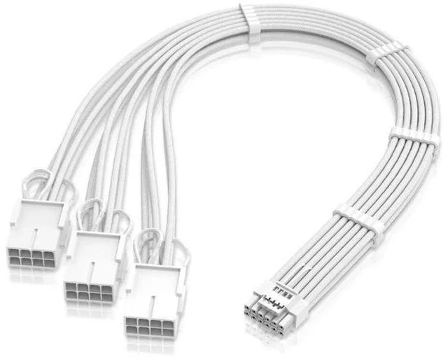 Alt view image 7 of 12 - Aomoproing GPU Power Sleeved Cable Extension, 16pin(12+4) 12VHPWR PCIe 5.0 Connector Male to 3X PCIE 8 PIN for RTX4070ti/ 4080/ 3090Ti, with Pre-installed Cable Combs-16AWG/Pure White
