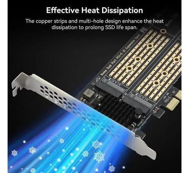 Alt view image 9 of 14 - Aomoproing Dual M.2 NVMe to PCIe Adapter with Heat Sink - M-Key B&M Key 2230/2242/2260/2280 SSD NVMe PCIe Card - Low Profile Bracket - Supports PCI-Express X1/X4/X8/X16 Slots