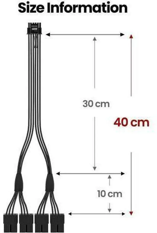 Alt view image 12 of 14 - Aomoproing 16pin GPU Cable to 4X 8 Pin Pcie Extension - PCI-e 5.0 12VHPWR Extender Cord 40cm Sleeved 12V-2x6 Cable for GeForce RTX 5090 5080 5070 5070Ti 4090 4080 4070ti 3090Ti (16AWG/Black)