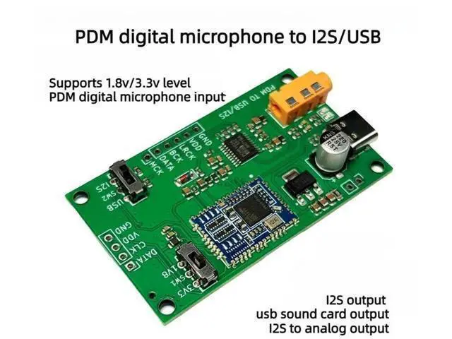 Alt view image 5 of 6 - PDM MEMS Digital MIC Microphone To I2S/ Analog USB Sound Card Output PCM5102A Decoding 16bit 48K
