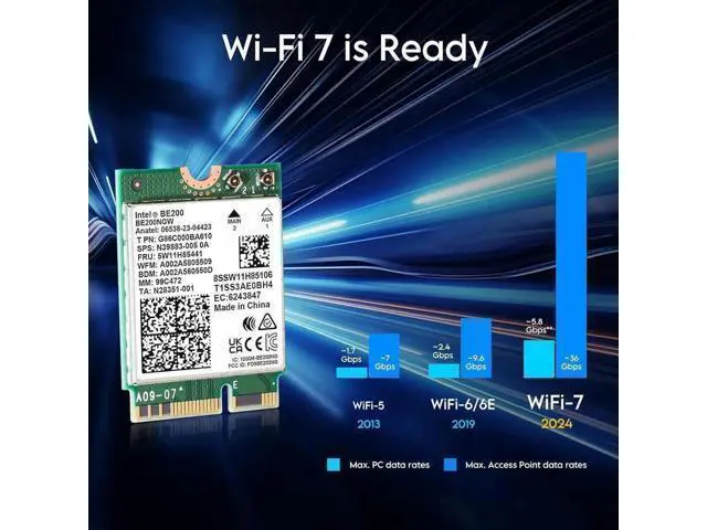 Alt view image 11 of 14 - Wireless WiFi Network Card, BE200 WiFi 7 Adapter, BE200NGW 8774Mbps Bluetooth 5.4 Tri-Band 802.11be NGFF M.2 Module, MU-MIMO, WPA4, Wireless Adapter for Laptop, Only Work for Windows 11 (64-bit)