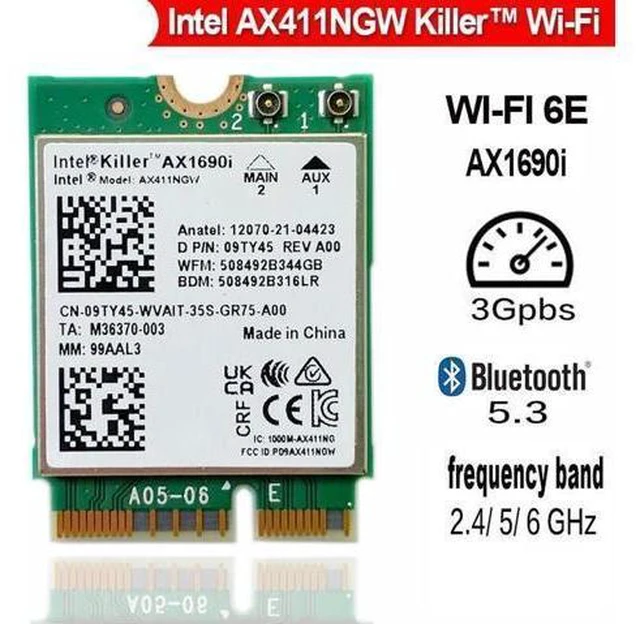 Alt view image 8 of 14 - Wi-Fi 6E AX411 Intel Killer AX1690i WIFI 6E Speed 2.4 Gbps 802.11ax 2.4/5/6GHz Bluetooth 5.3 BT5.3