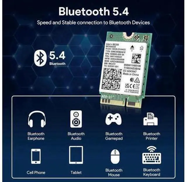 Alt view image 12 of 14 - Wireless WiFi Network Card, BE200 WiFi 7 Adapter, BE200NGW 8774Mbps Bluetooth 5.4 Tri-Band 802.11be NGFF M.2 Module, MU-MIMO, WPA4, Wireless Adapter for Laptop, Only Work for Windows 11 (64-bit)