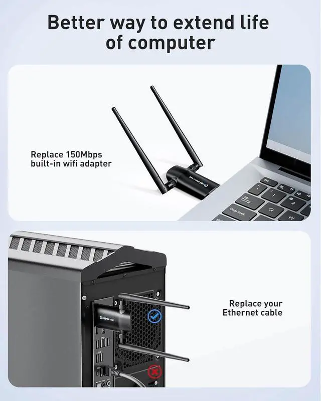 Alt view image 9 of 14 - Wireless USB WiFi Adapter for PC - 1300Mbps Dual 5Dbi Antennas 5G/2.4G WiFi Adapter for Desktop PC Laptop Windows11/10/7, Wireless Adapters for Desktop