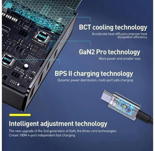 Alt view image 10 of 12 - 100W USB C Charger, Baseus 4-Port Type C Charging Station GaN Charger, Fast USB-C Wall Charger Block PD QC4.0 for iPhone 13/12 Pro, Samsung S21/S20, MacBook Pro/Air, iPad Pro/Dell XPS(Gan2 Pro Black)