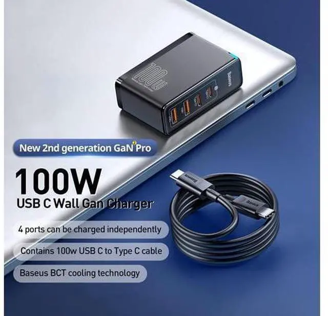 Alt view image 11 of 12 - 100W USB C Charger, Baseus 4-Port Type C Charging Station GaN Charger, Fast USB-C Wall Charger Block PD QC4.0 for iPhone 13/12 Pro, Samsung S21/S20, MacBook Pro/Air, iPad Pro/Dell XPS(Gan2 Pro Black)
