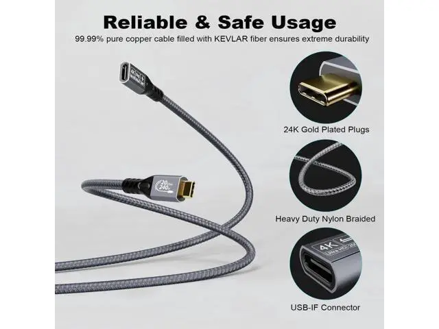 Alt view image 8 of 12 - Aomoproing 20Gbps/240W/USB C 3.2 Gen 2 Cable 2Pack (6.6FT M/Male + 1.6FT M/Female), 4K@60Hz Video & Audio Output, Supports Thunderbolt 3 for MacBook Pro, Monitor & More Devices with USB-C Port
