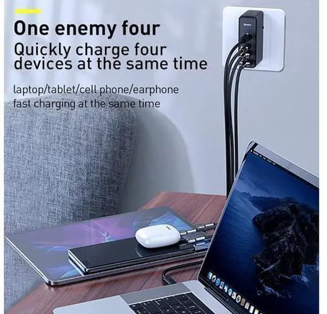 Alt view image 12 of 12 - 100W USB C Charger, Baseus 4-Port Type C Charging Station GaN Charger, Fast USB-C Wall Charger Block PD QC4.0 for iPhone 13/12 Pro, Samsung S21/S20, MacBook Pro/Air, iPad Pro/Dell XPS(Gan2 Pro Black)