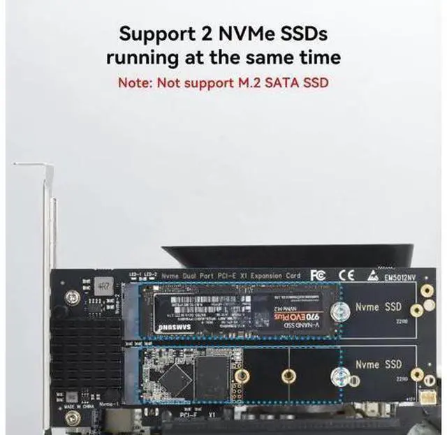 Alt view image 14 of 14 - Aomoproing Dual M.2 NVMe to PCIe Adapter with Heat Sink - M-Key B&M Key 2230/2242/2260/2280 SSD NVMe PCIe Card - Low Profile Bracket - Supports PCI-Express X1/X4/X8/X16 Slots