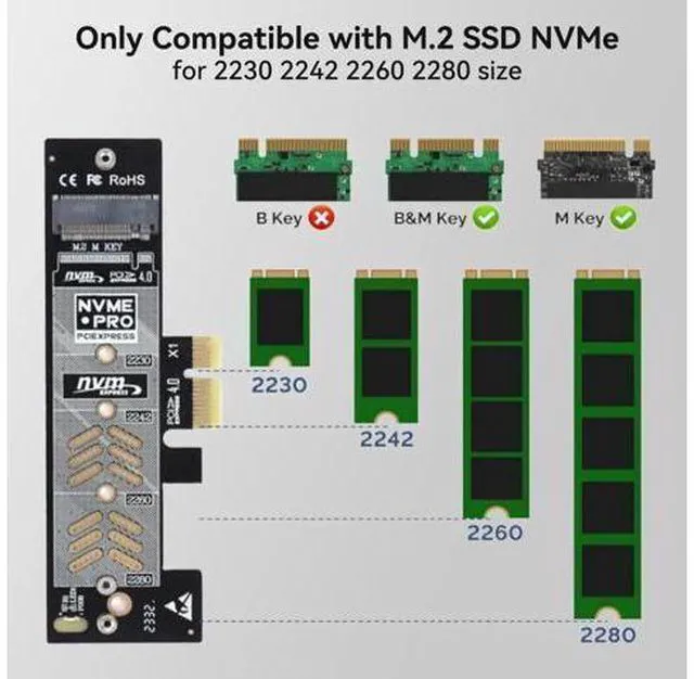 Alt view image 13 of 14 - Aomoproing Dual M.2 NVMe to PCIe Adapter with Heat Sink - M-Key B&M Key 2230/2242/2260/2280 SSD NVMe PCIe Card - Low Profile Bracket - Supports PCI-Express X1/X4/X8/X16 Slots