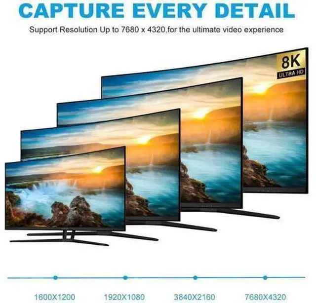 Alt view image 14 of 14 - AOMOPROING 8K Displayport to DisplayPort 1.4 Cable 33ft /10m, Ultra HD 4K 144Hz, 8K 60Hz, HBR3(7680x4320 Resolution), High Speed 32.4Gbps, Long Nylon Braided DisplayPort 1.4 1.2 Cable 33ft